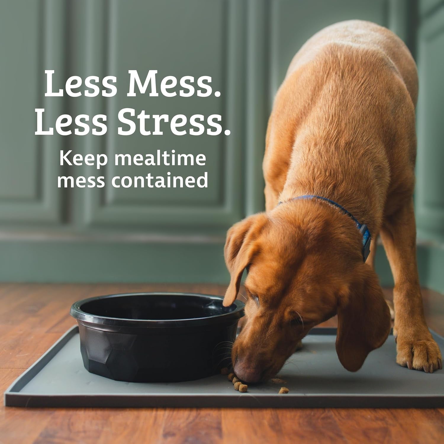 Raised-Edge Silicone Dog Food Mat - Waterproof Pet Mat for Dog Food & Water Bowls - Non-Slip Pet Placemat - Dishwasher-Safe Silicone Tray - 25 X 17 In, Gray