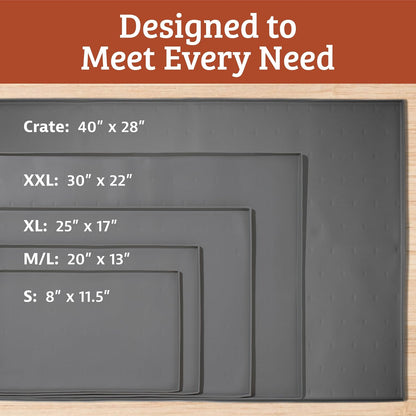 Raised-Edge Silicone Dog Food Mat - Waterproof Pet Mat for Dog Food & Water Bowls - Non-Slip Pet Placemat - Dishwasher-Safe Silicone Tray - 25 X 17 In, Gray